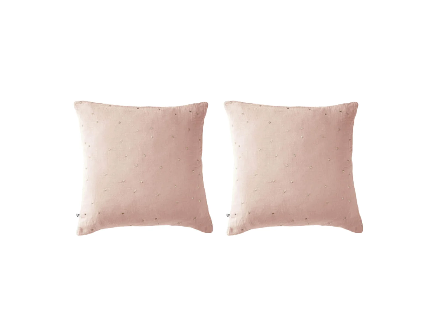 Lot de 2 taies d'oreillers à pois brodés double gaze de coton rose 60x60