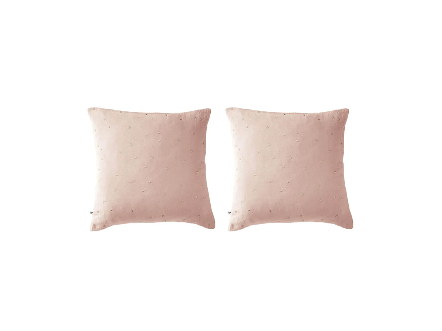 Lot de 2 taies d'oreillers à pois brodés double gaze de coton rose 60x60