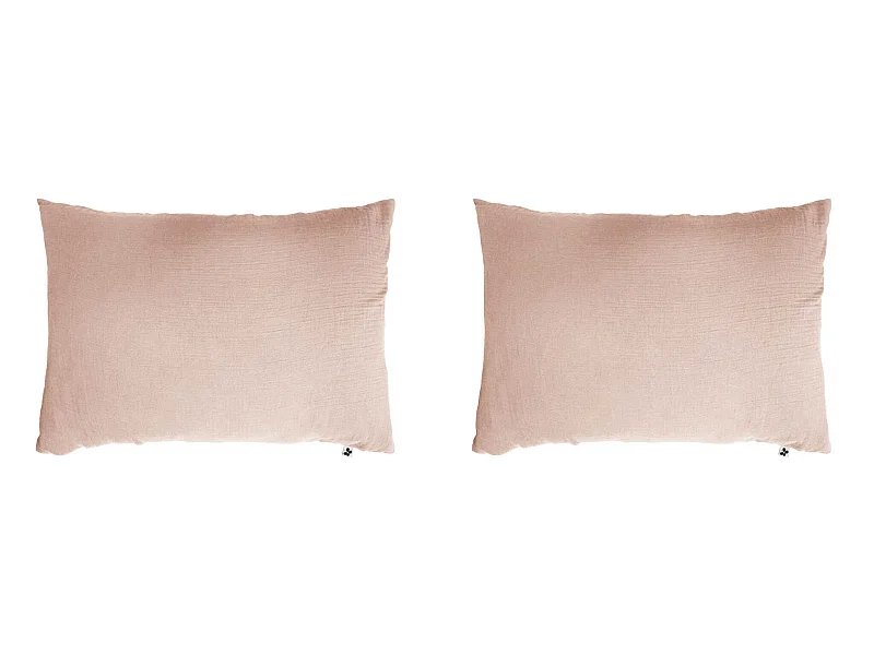 Lot de 2 taies d'oreillers double gaze de coton rose 50x70 cm