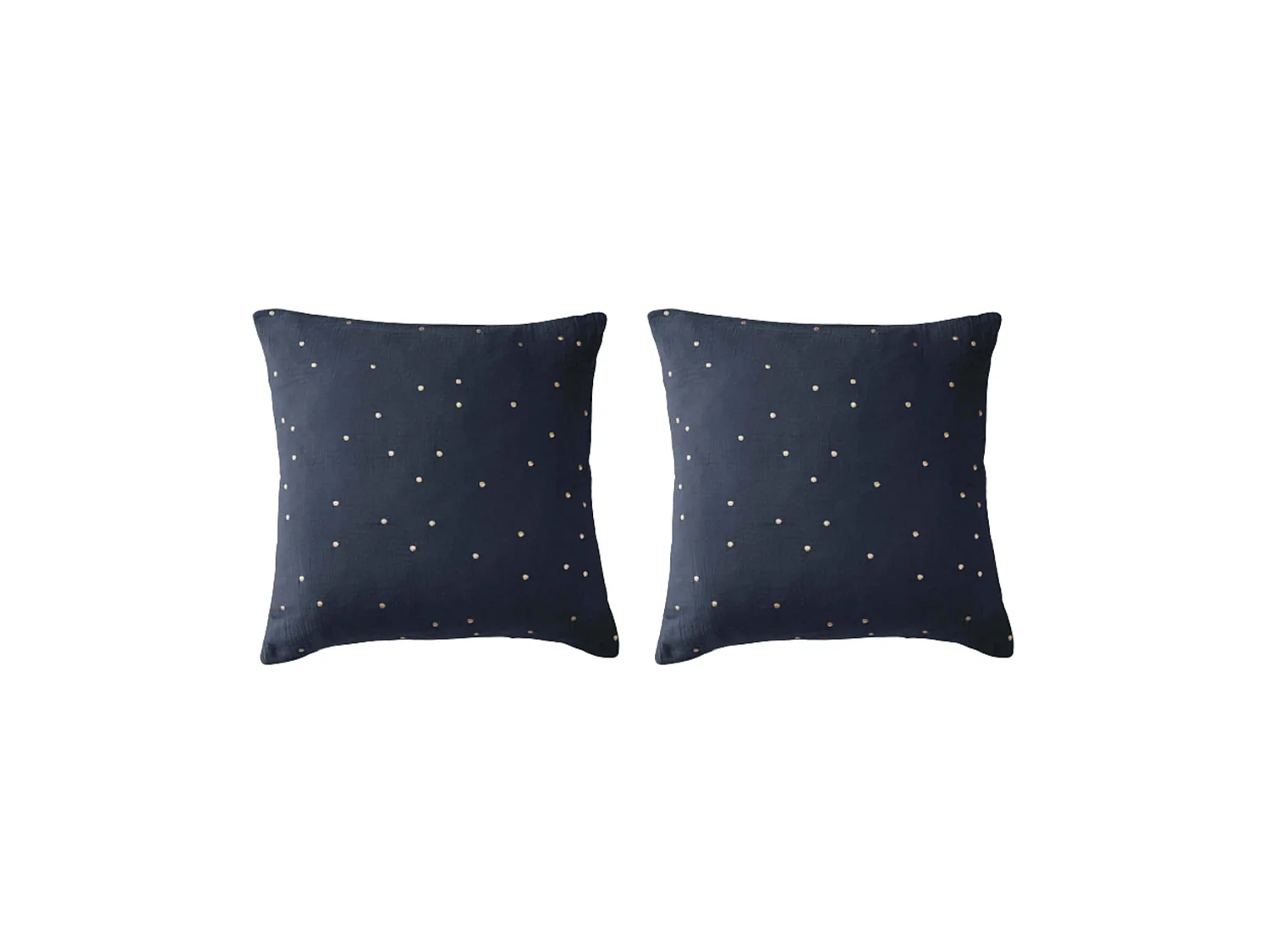 Lot de 2 taies d'oreillers à pois brodés double gaze de coton marine 60x60