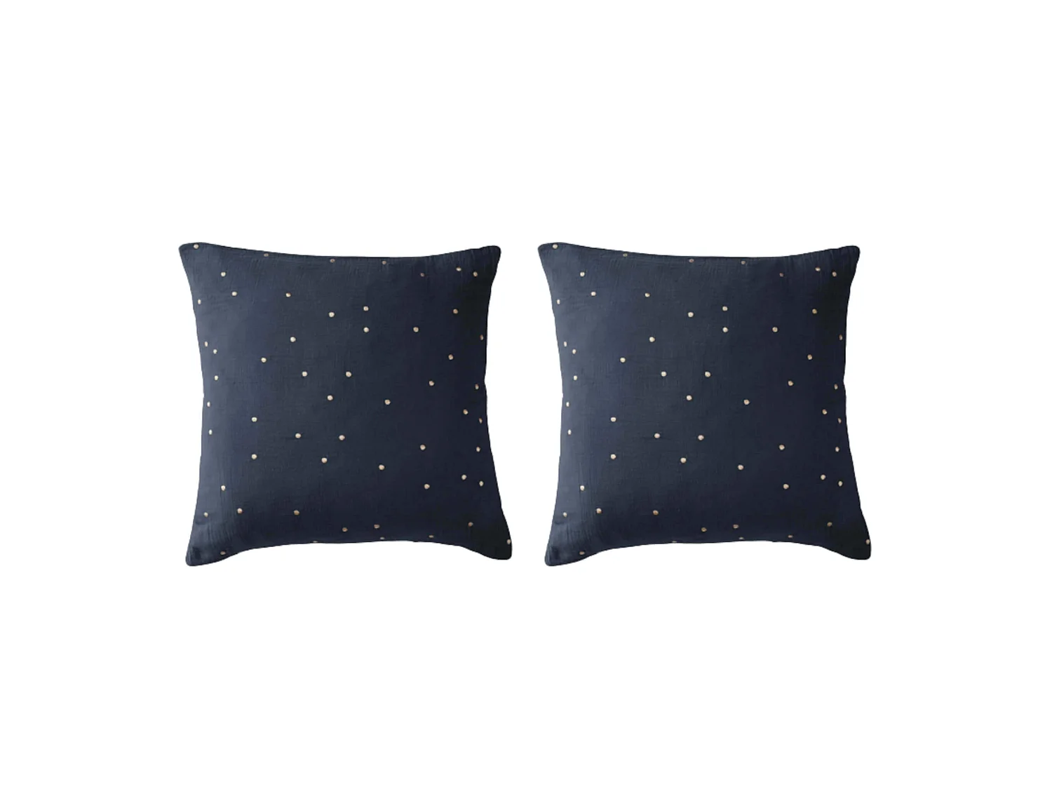 Lot de 2 taies d'oreillers à pois brodés double gaze de coton marine 60x60
