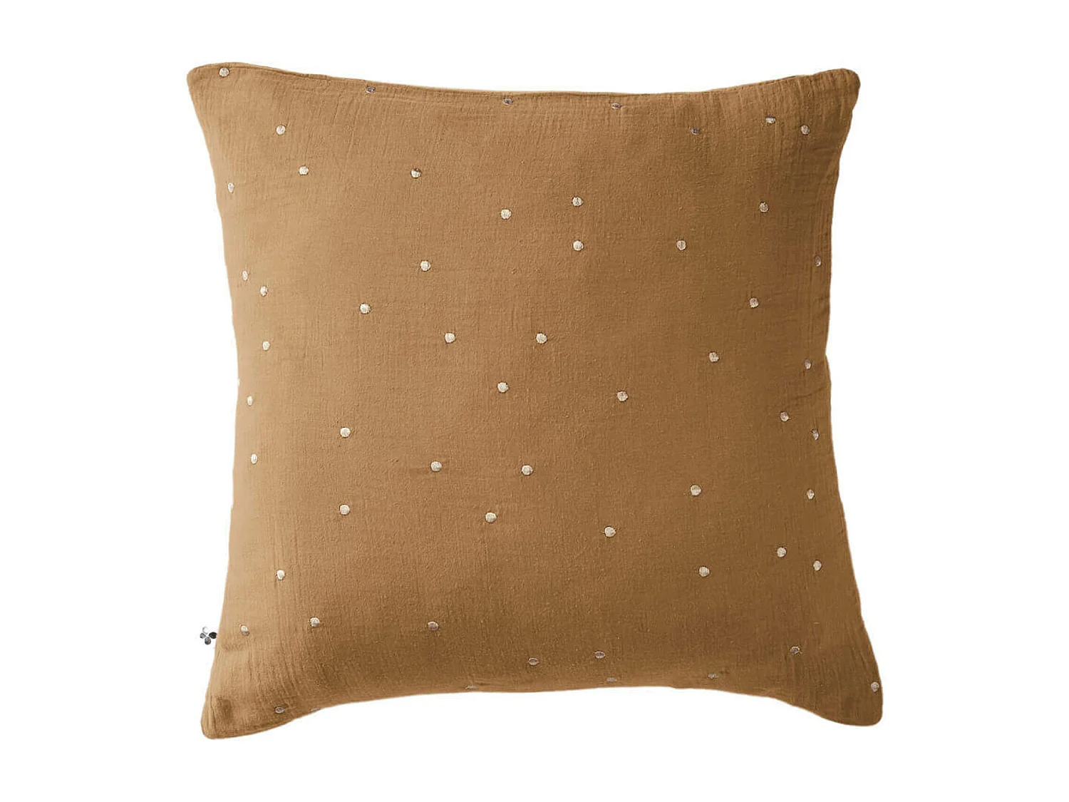 Taie d'oreiller à pois brodés double gaze de coton marron 60x60 cm