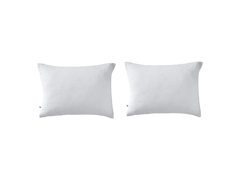 Lot de 2 taies d'oreillers brodées double gaze de coton blanc 50x70