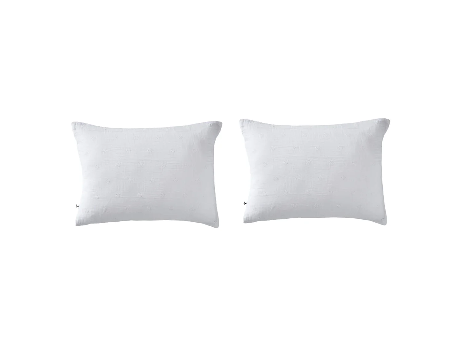 Lot de 2 taies d'oreillers brodées double gaze de coton blanc 50x70