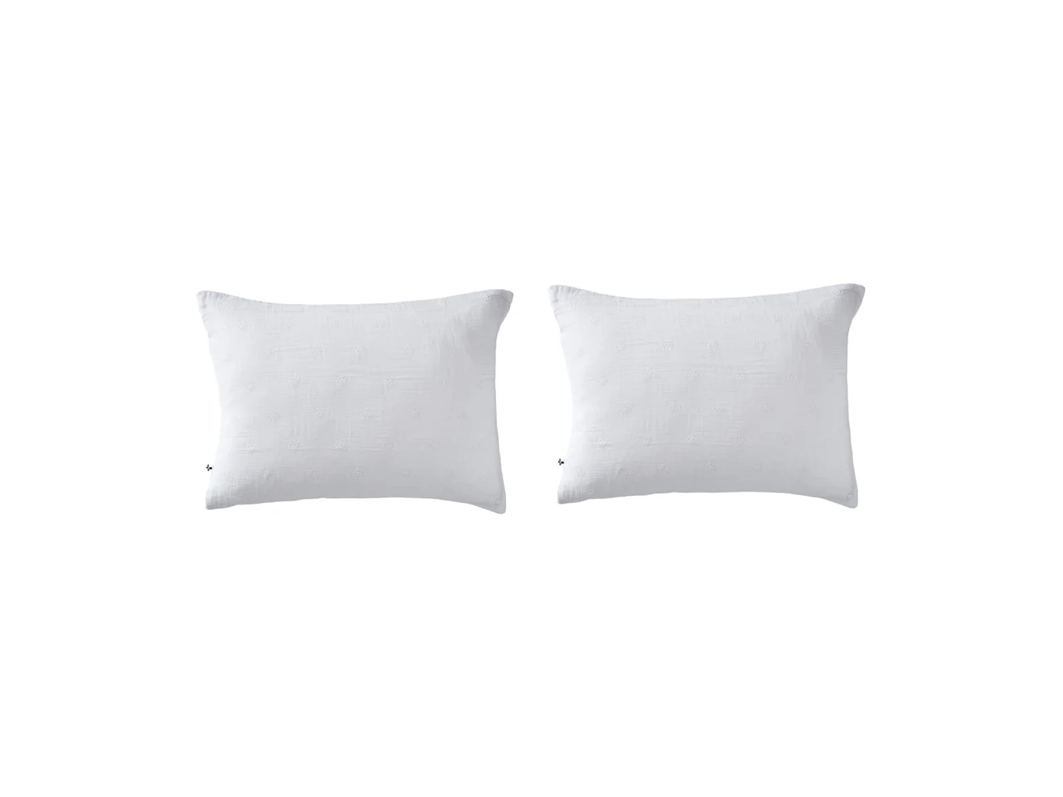 Lot de 2 taies d'oreillers brodées double gaze de coton blanc 50x70