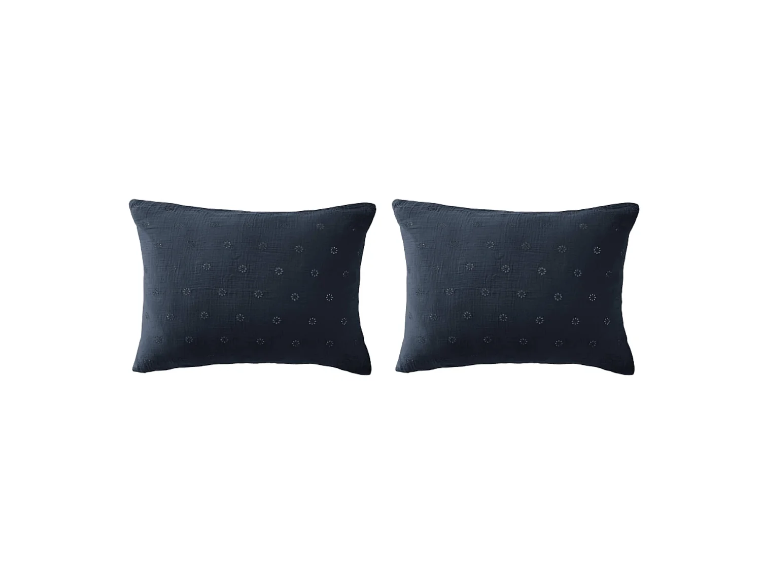 Lot de 2 taies d'oreillers brodées double gaze de coton marine 50x70