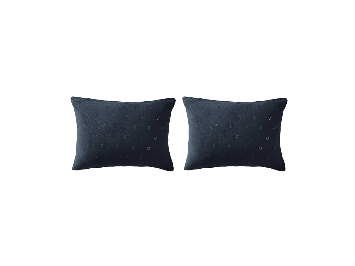 Lot de 2 taies d'oreillers brodées double gaze de coton marine 50x70