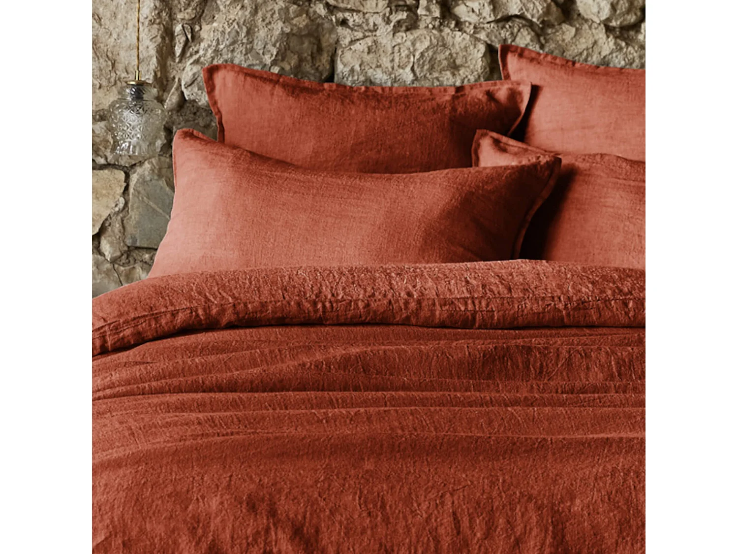 Taie d'oreiller lin lavé orange 60x60