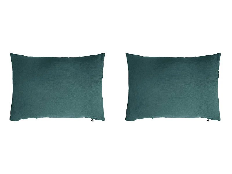 Lot de 2 taies d'oreillers double gaze de coton bleu canard 50x70 cm