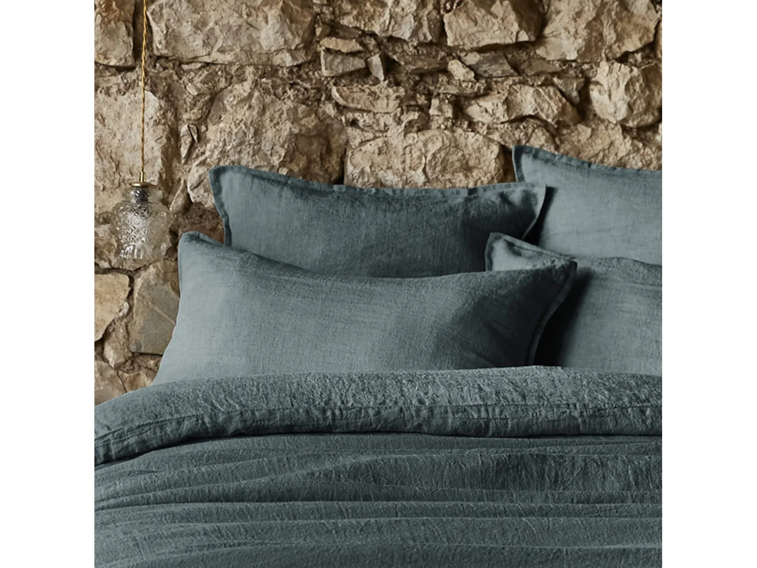 Taie d'oreiller lin lavé gris foncé 50x70