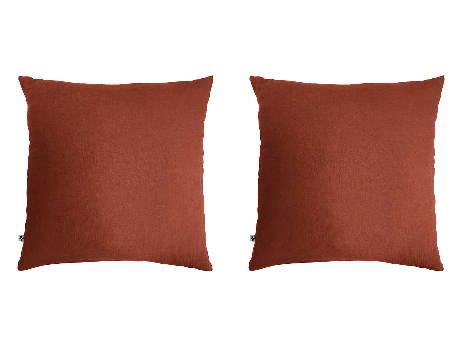 Lot de 2 taies d'oreillers double gaze de coton orange terracotta 60x60 cm