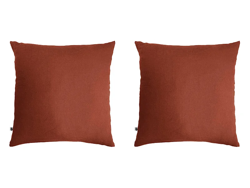 Lot de 2 taies d'oreillers double gaze de coton orange terracotta 60x60 cm