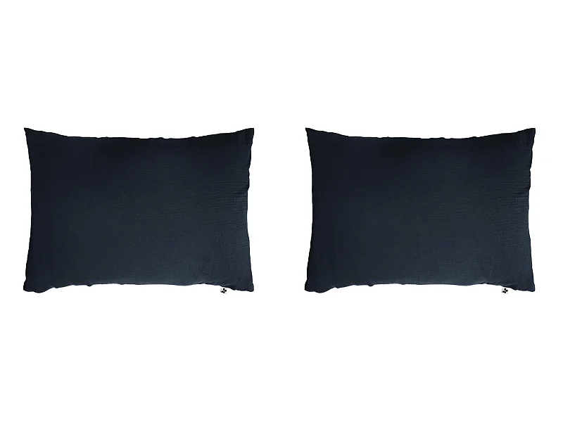 Lot de 2 taies d'oreillers double gaze de coton marine 50x70 cm
