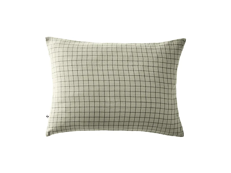 Taie d'oreiller à carreaux double gaze de coton vert d'eau 50x70