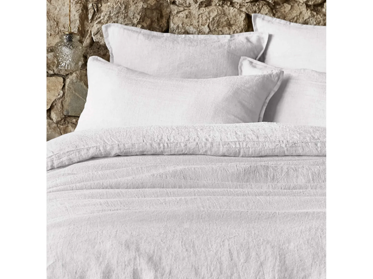 Taie d'oreiller lin lavé blanc 60x60