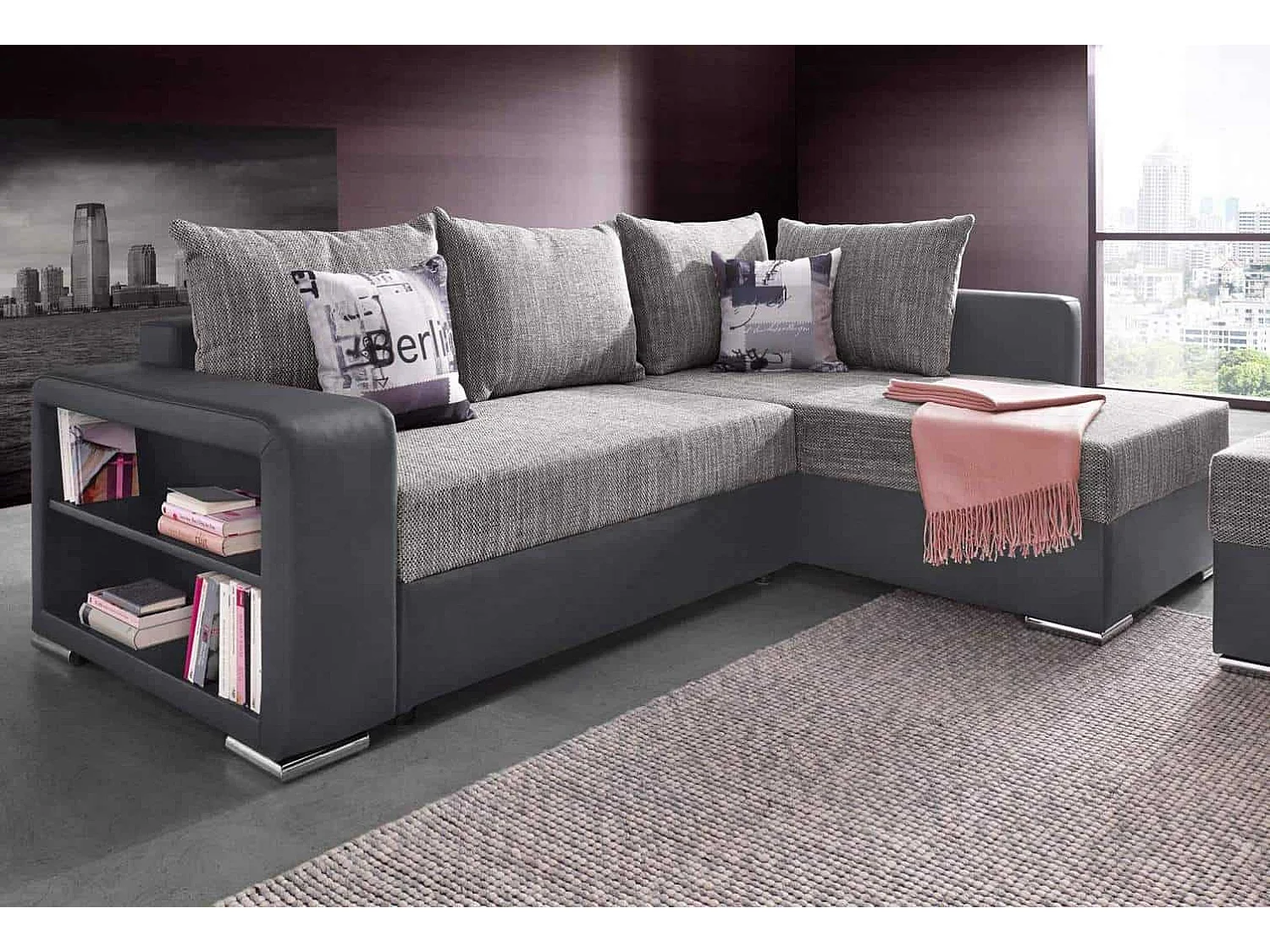 canapé d'angle johny petit - gris noir