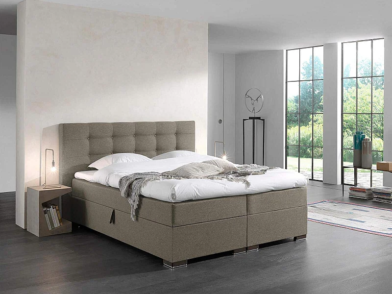 lit à sommier tapissier malaga 160x200cm - taupe - avec surmatelas 4cm d'épaisseur