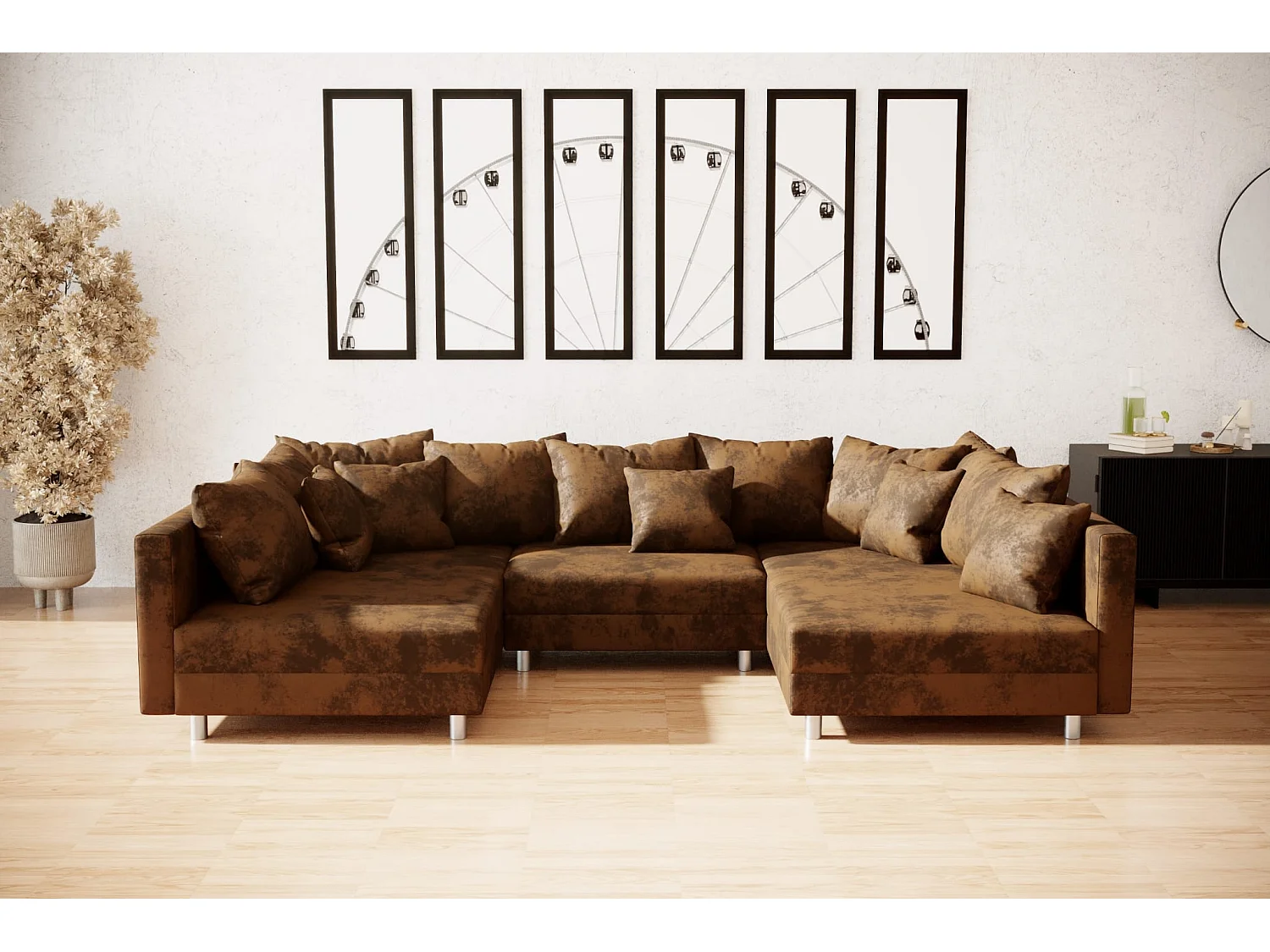 canapé d'angle Denver U avec pouf - marron vintage