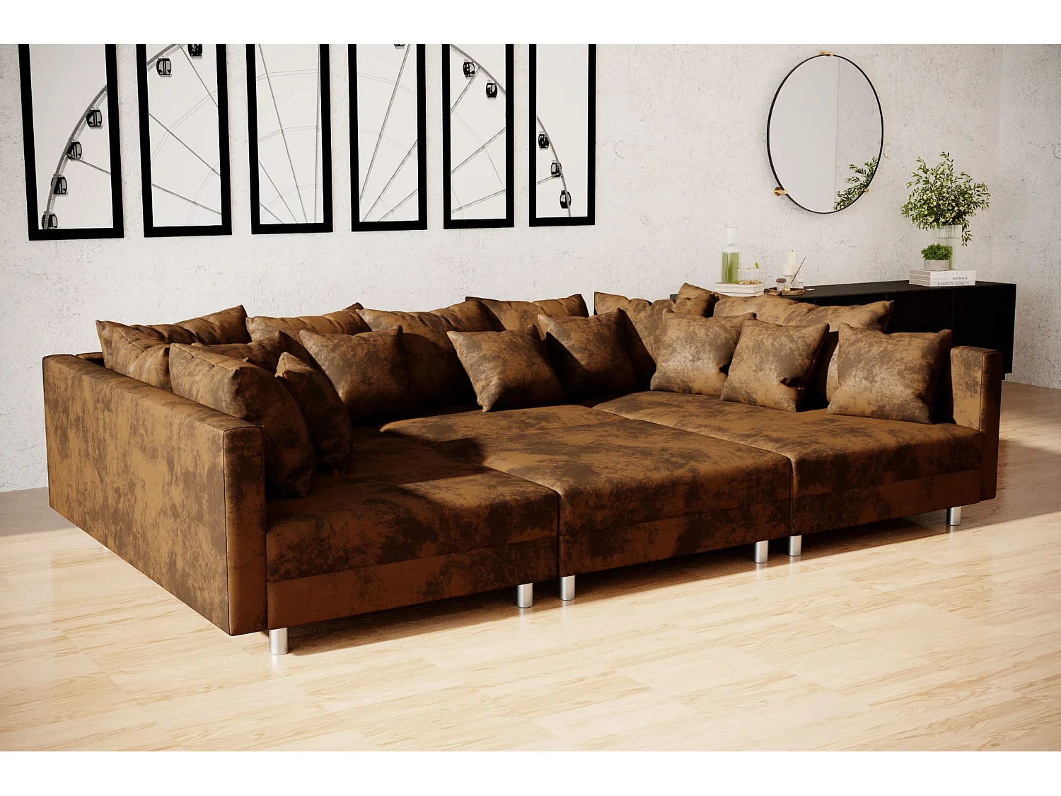 canapé d'angle Denver U avec pouf - marron vintage