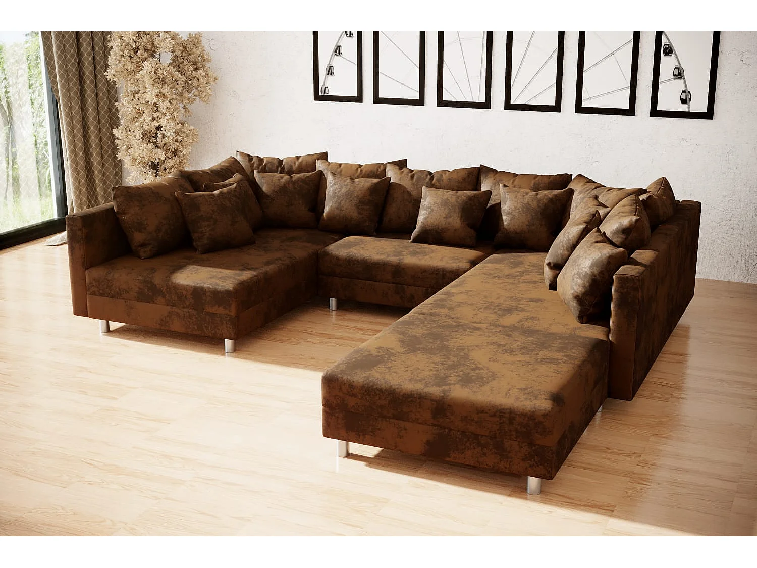 canapé d'angle Denver U avec pouf - marron vintage