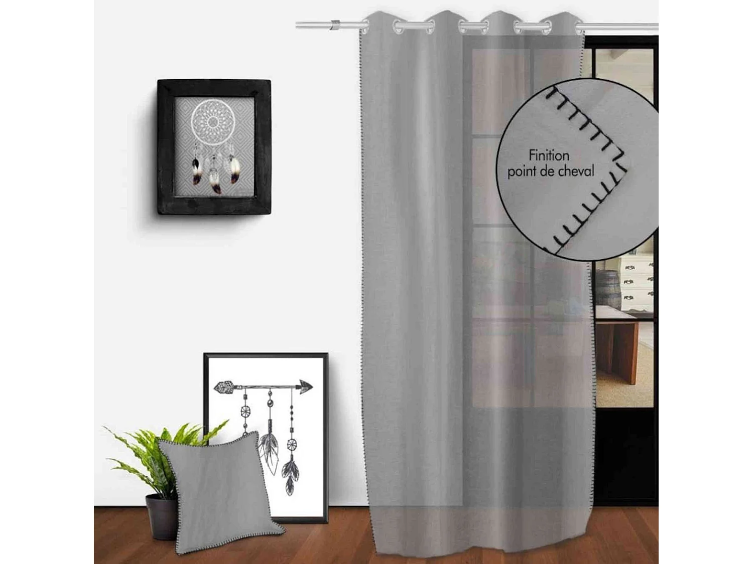 Visillo con ojales en algodón lavado 135x250 cm SPIRIT gris