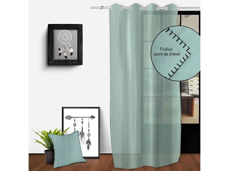 Visillo con ojales en algodón lavado 135x250 cm SPIRIT water green