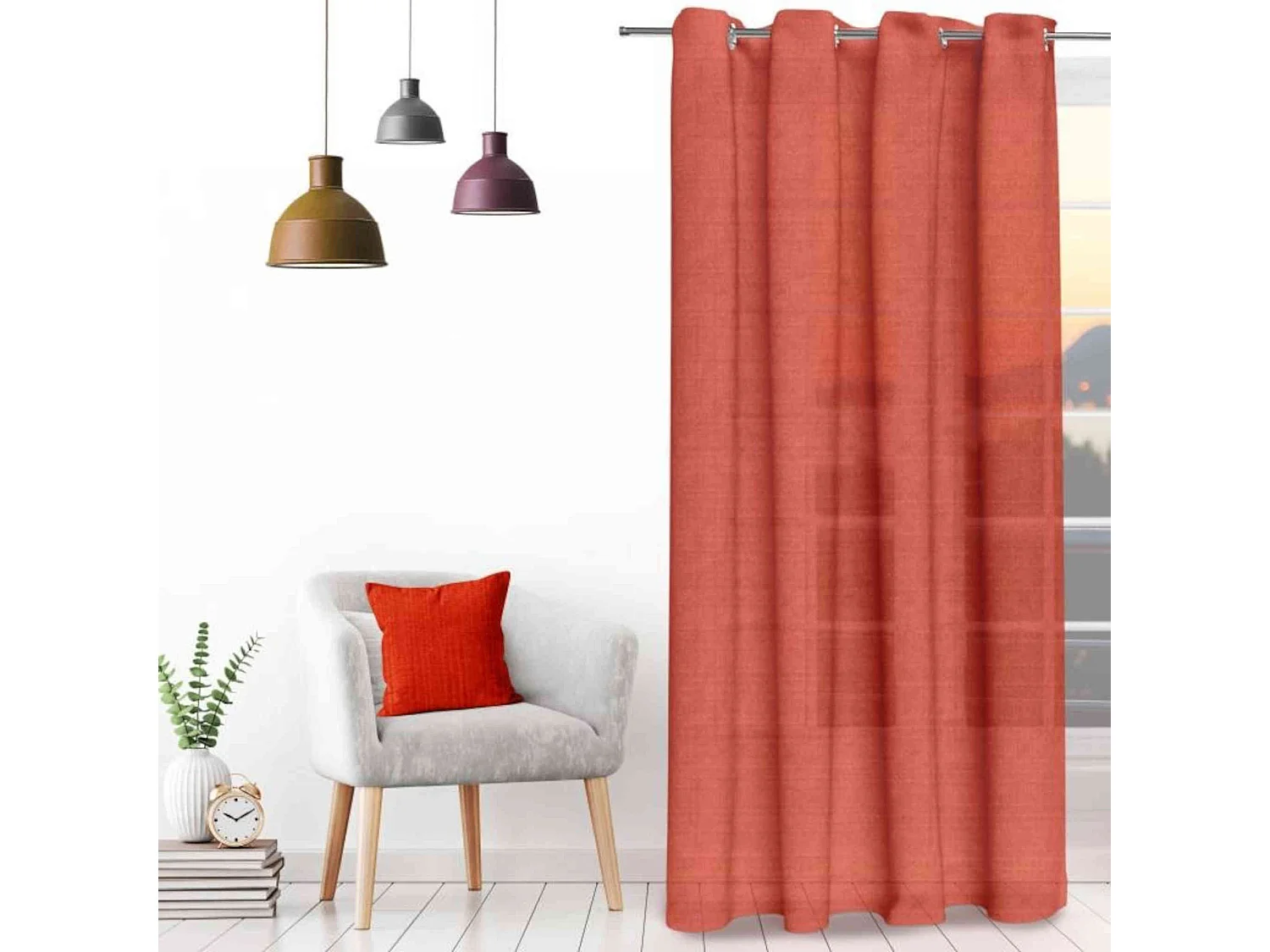 Visillo con ojales jacquard TERCIOPELO terracota