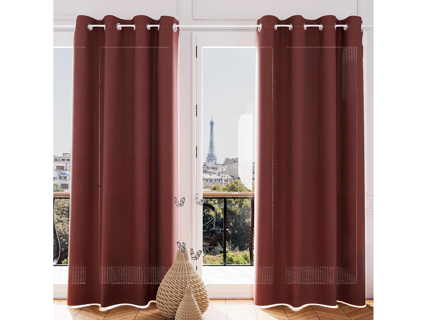 Visillo con ojales jacquard TERCIOPELO terracota