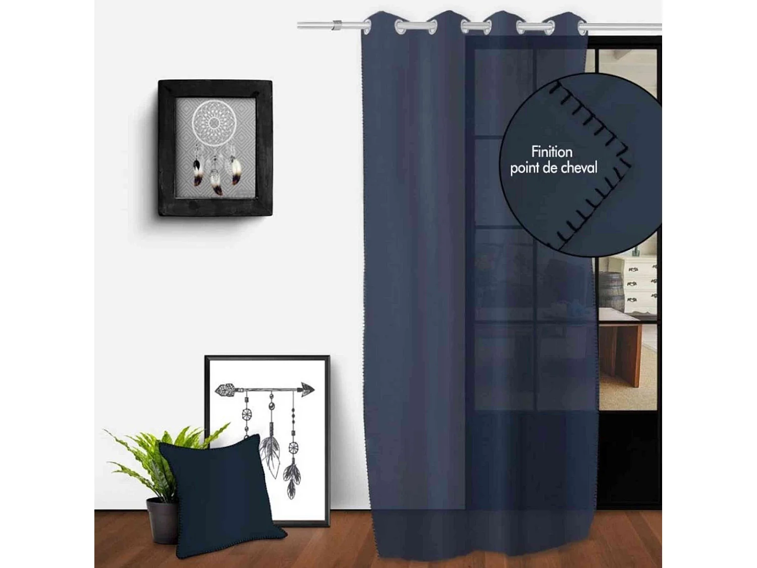 Voilage à œillets Spirit bleu nuit 135x250 cm