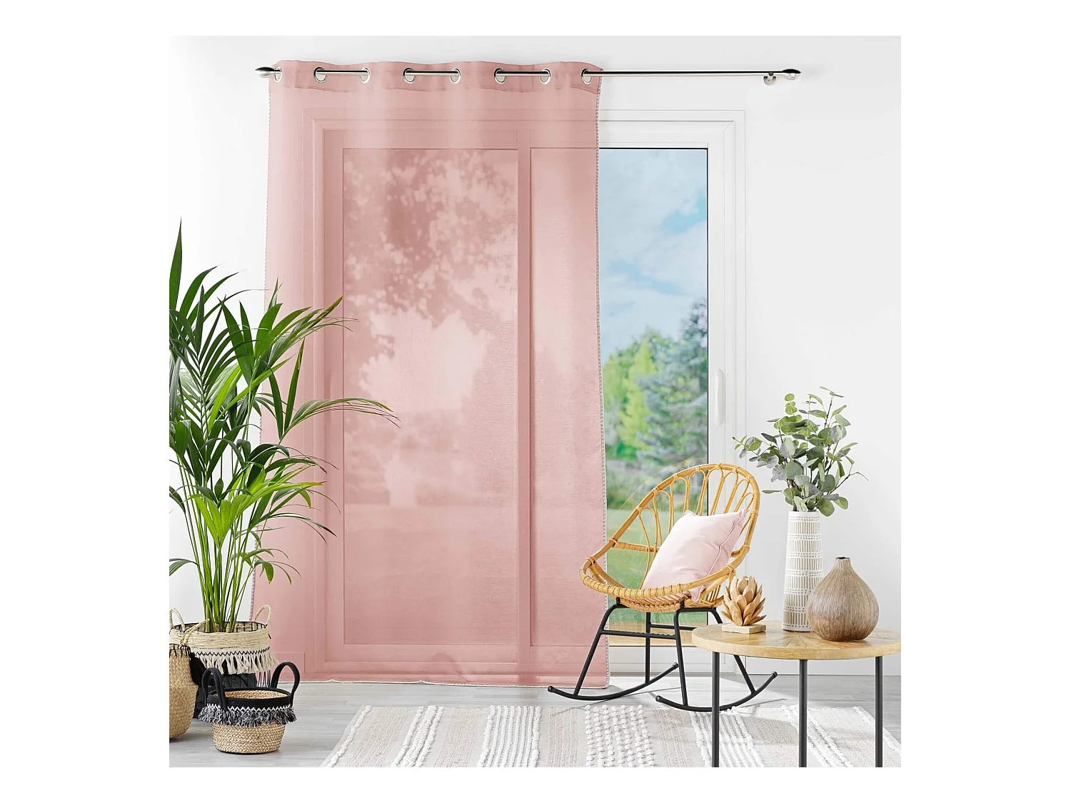 Rideau Voilage à Œillets "Fantaisie Louise" 140x240cm Rose