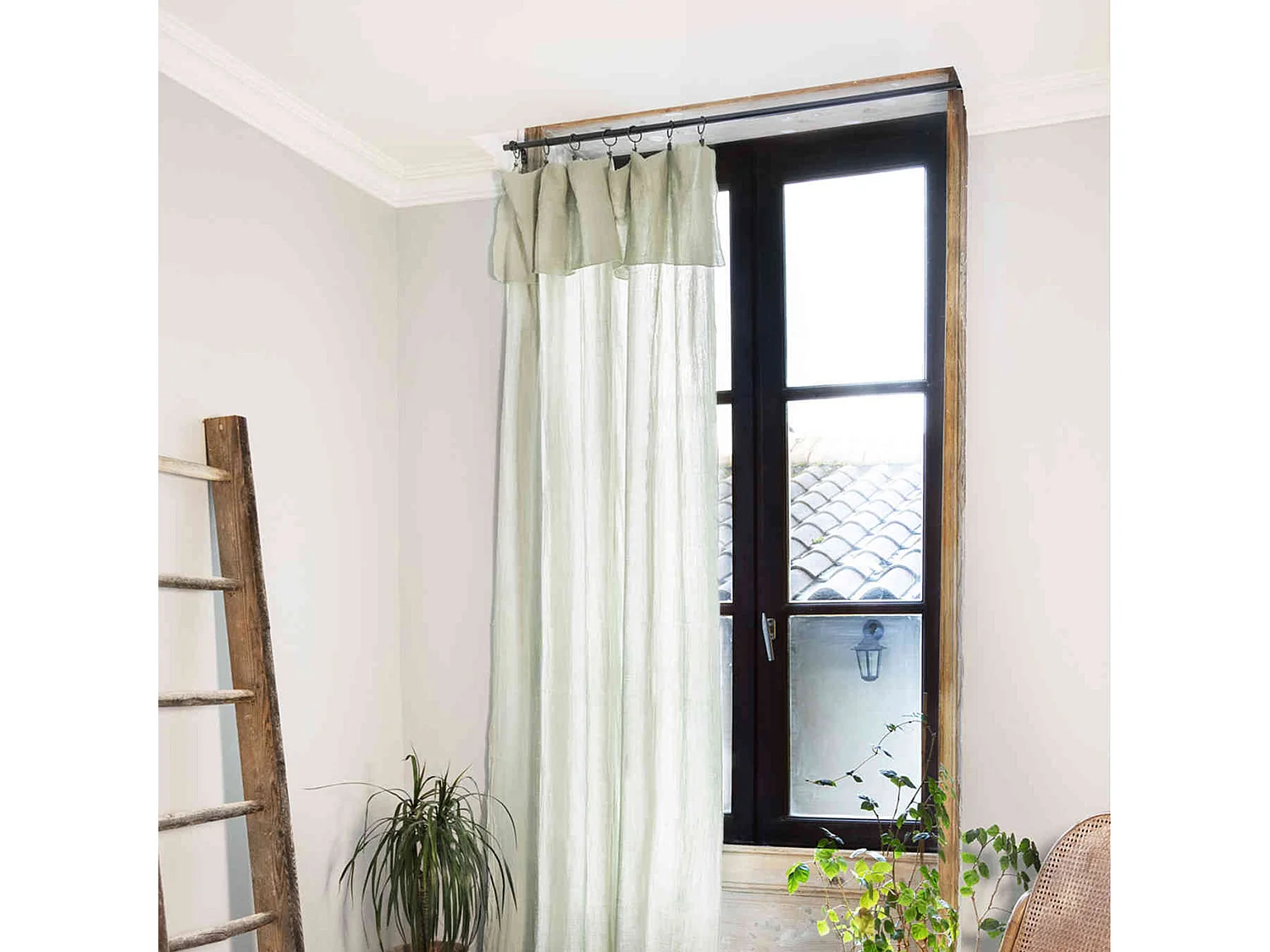 Rideau gaze de coton ajustable 140x300 cm vert