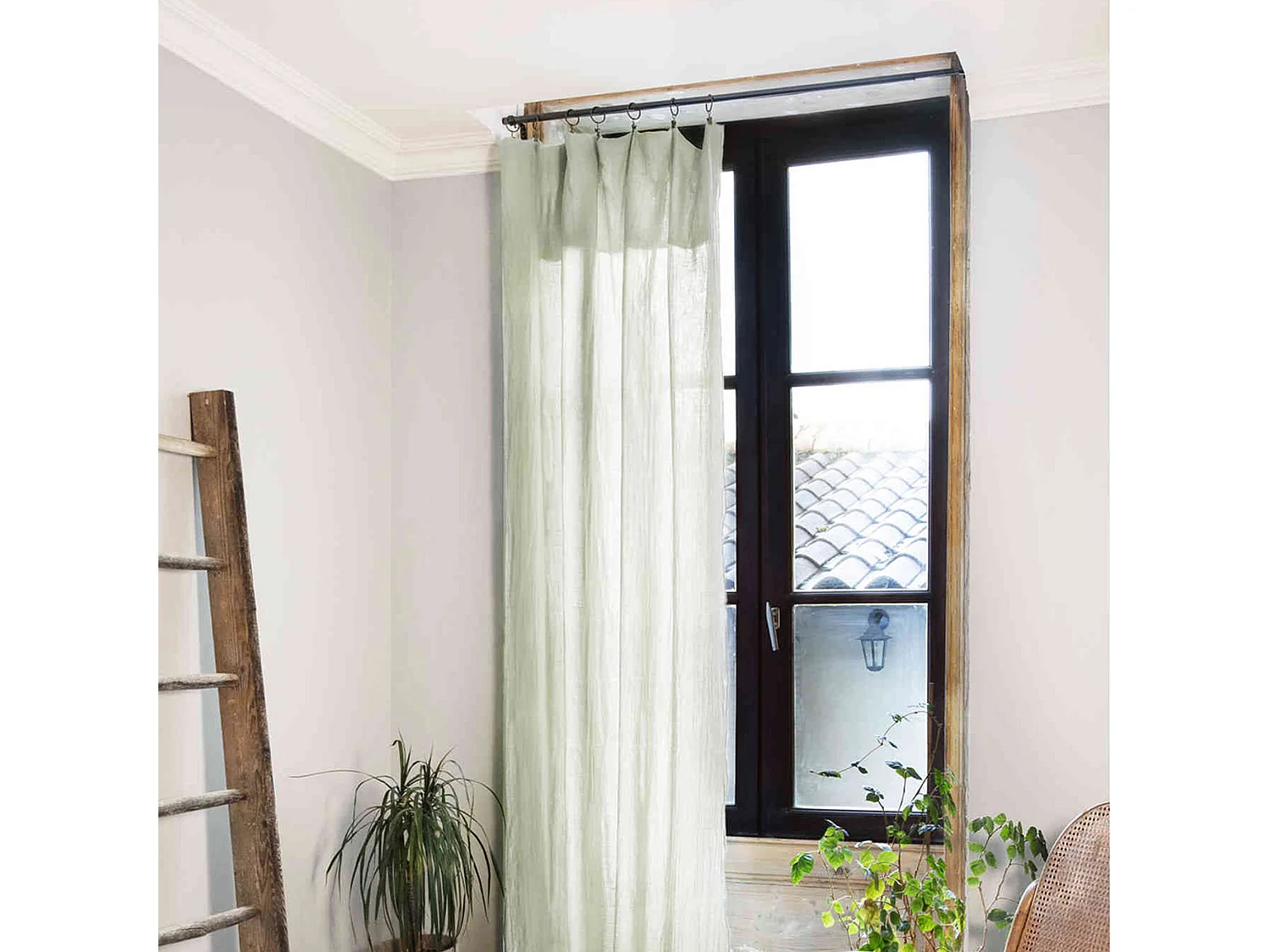 Rideau gaze de coton ajustable 140x300 cm vert