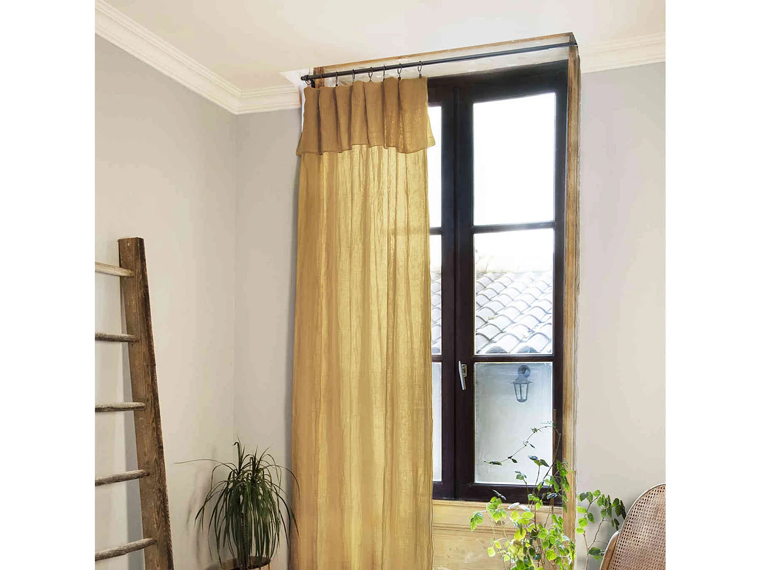 Rideau gaze de coton ajustable 140x300 cm jaune