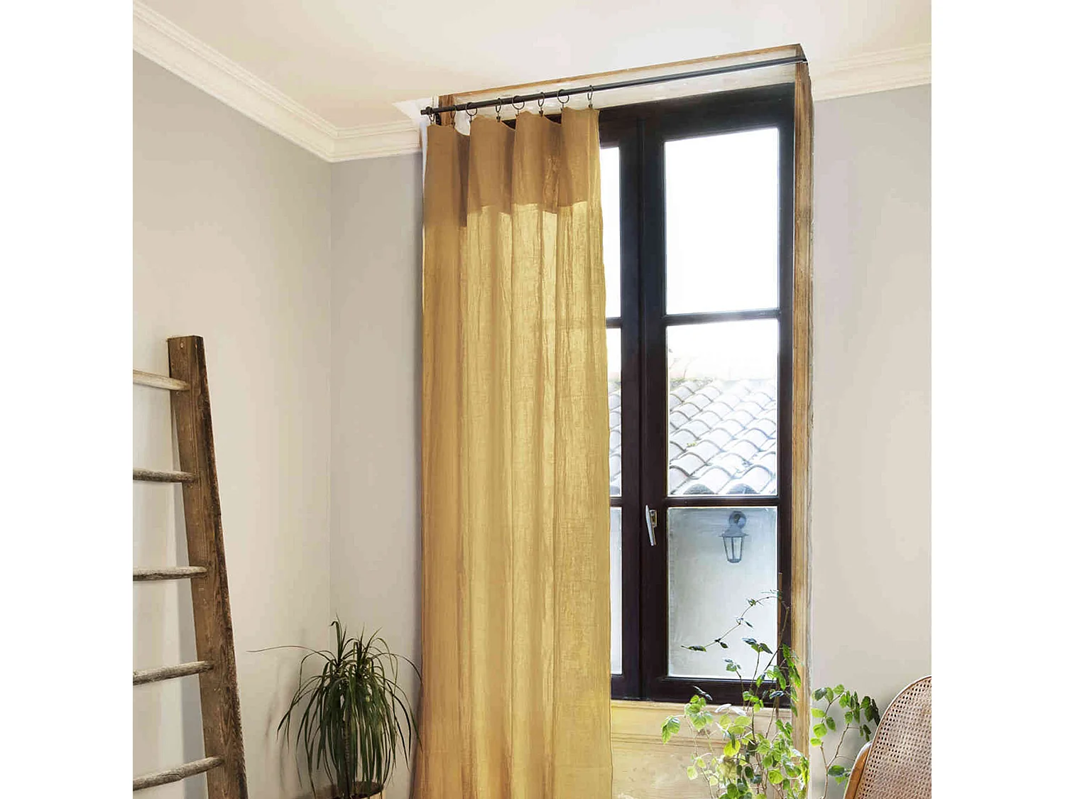 Rideau gaze de coton ajustable 140x300 cm jaune