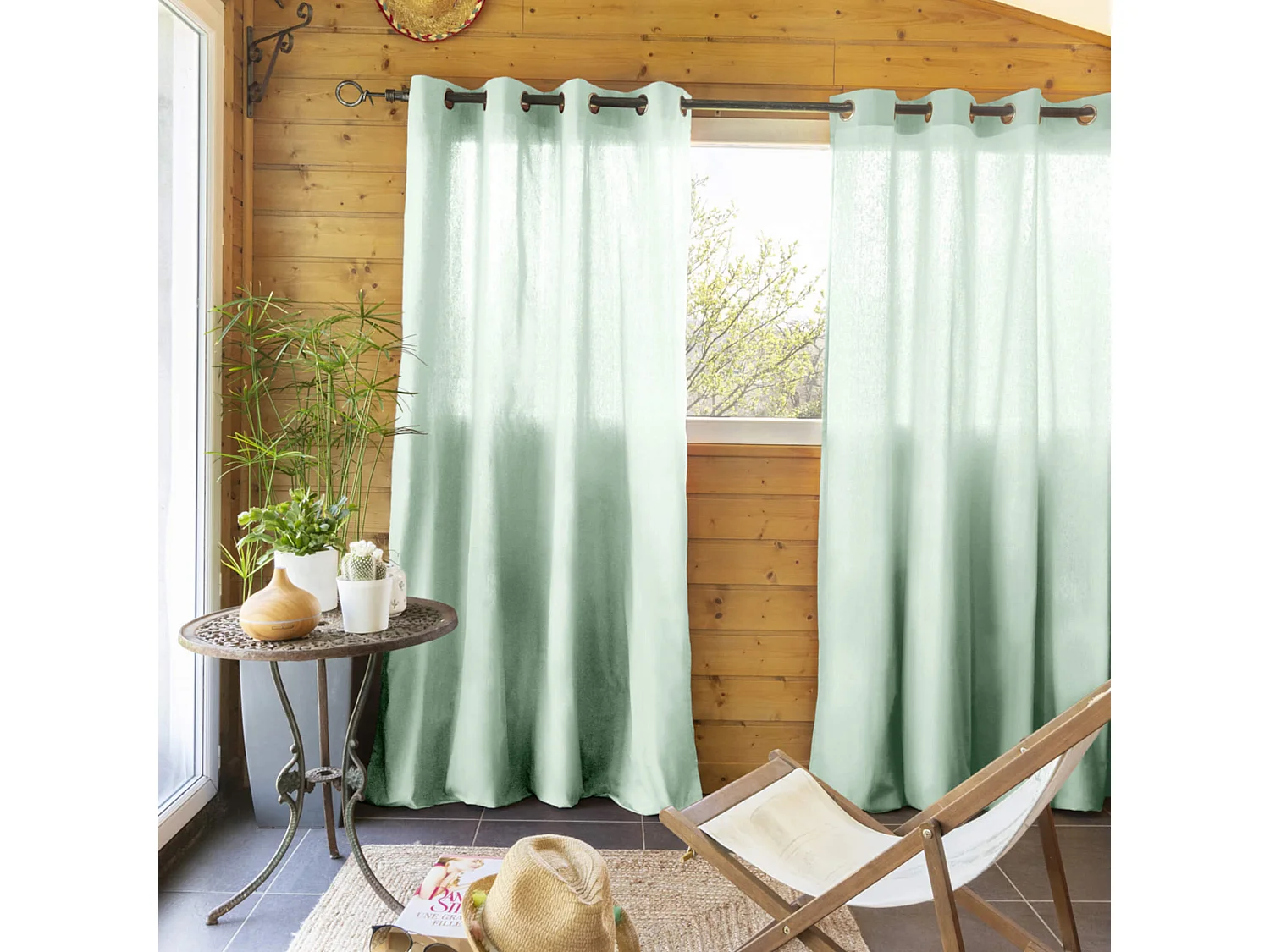 Lot de 2 rideaux tamisants à œillets 140x260 vert