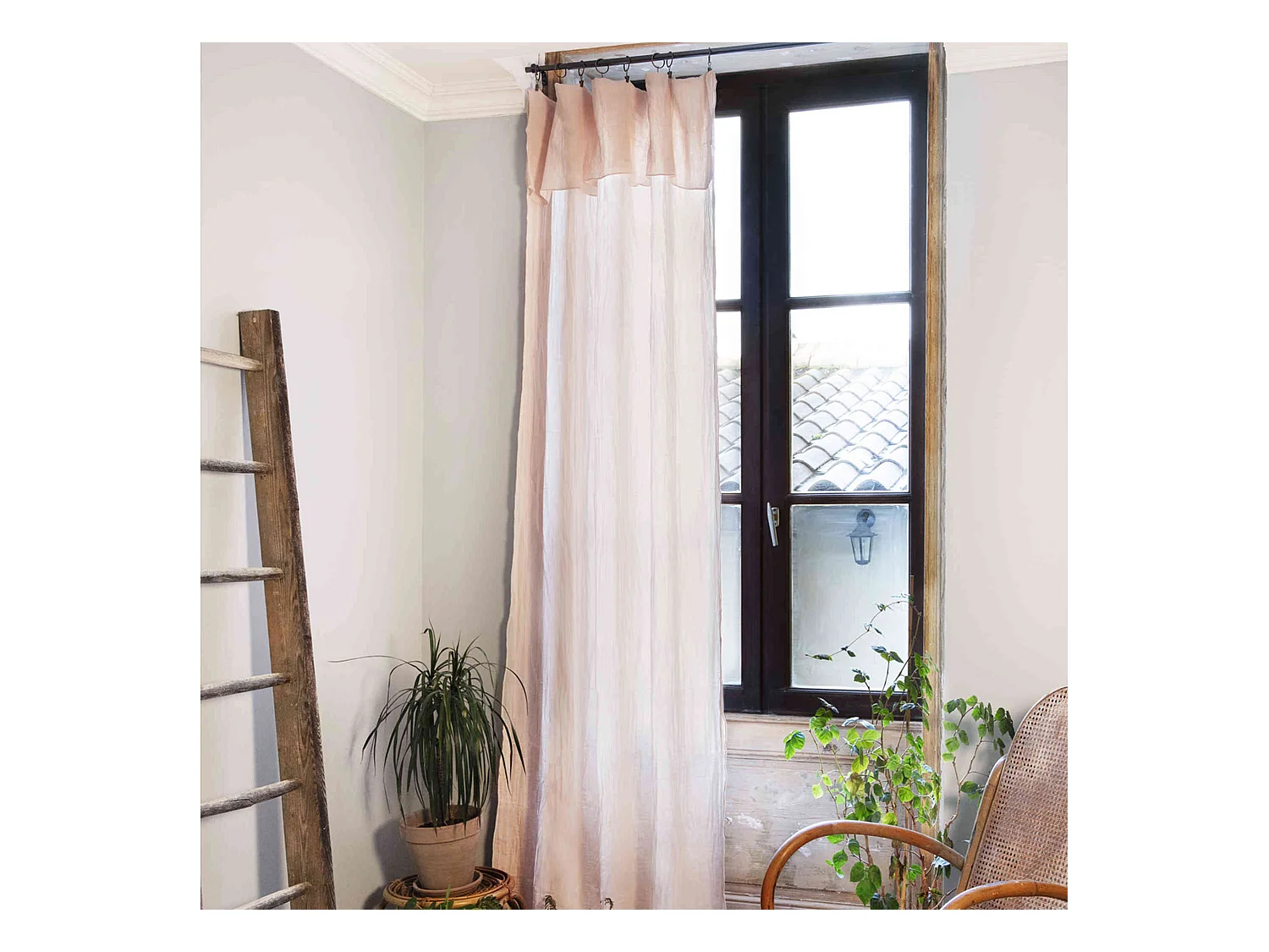 Lot de 2 rideaux gaze de coton ajustables 140x300 cm rose