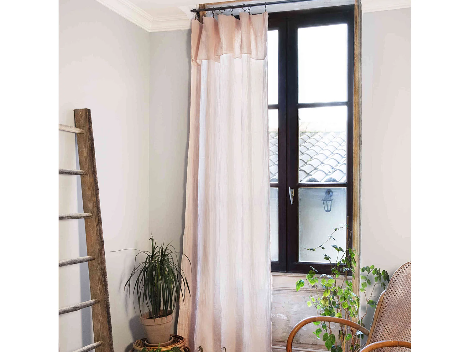 Lot de 2 rideaux gaze de coton ajustables 140x300 cm rose