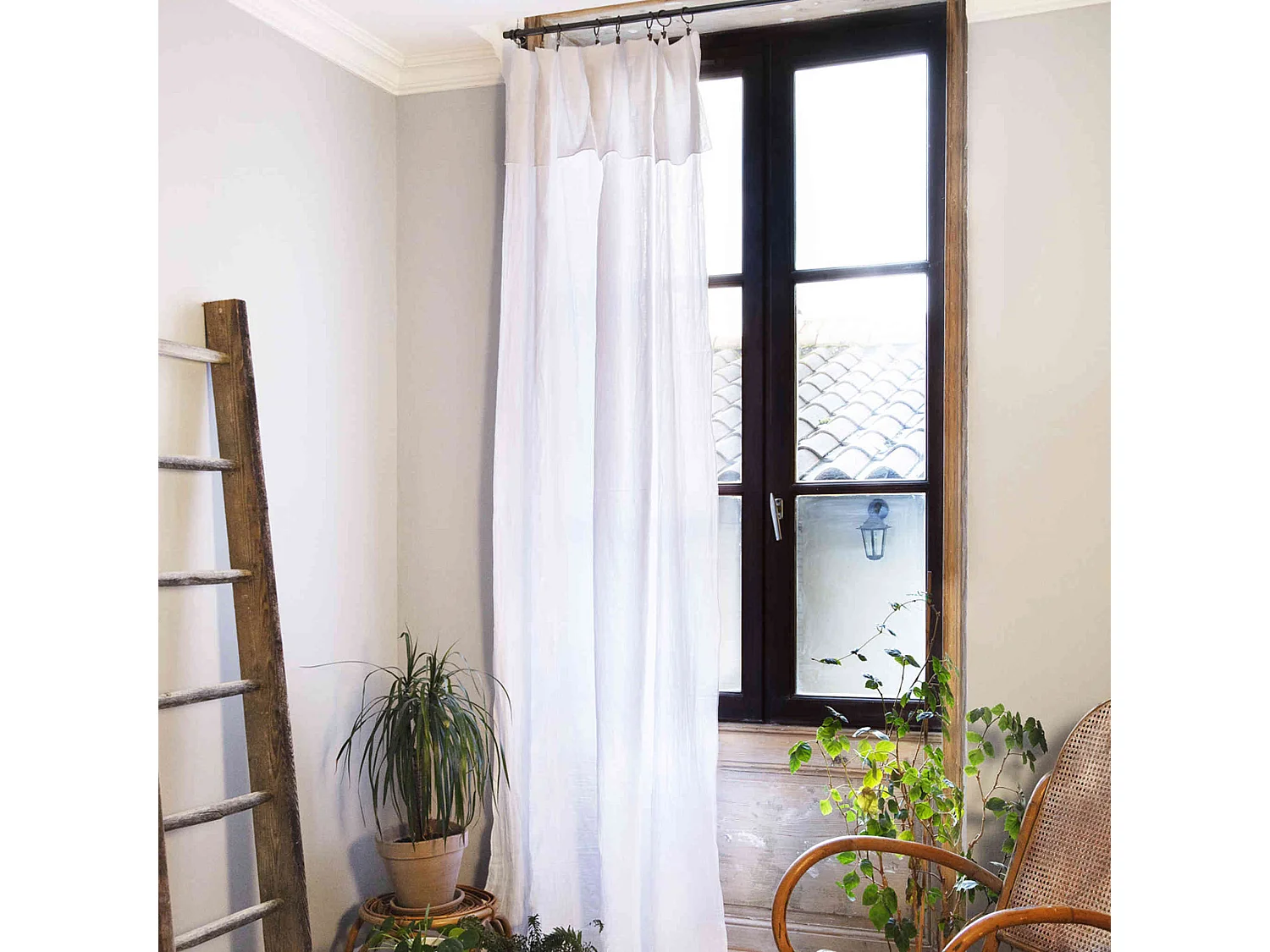 Rideau gaze de coton ajustable 140x300 cm blanc