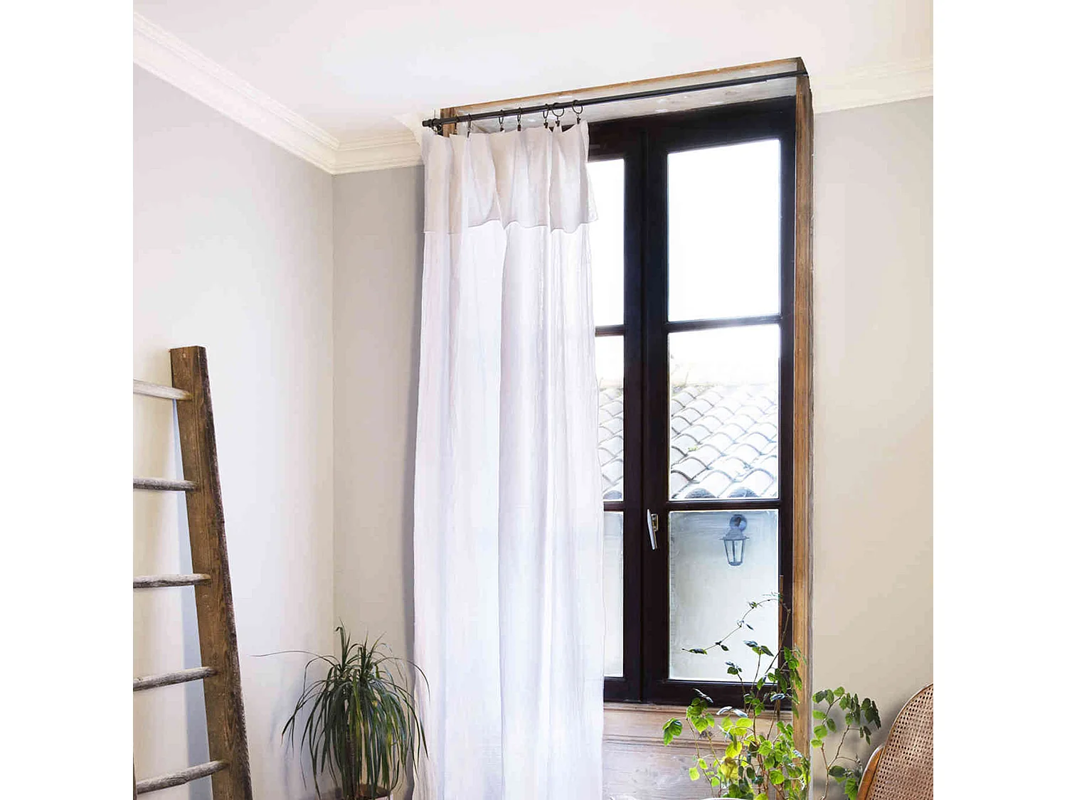 Rideau gaze de coton ajustable 140x300 cm blanc