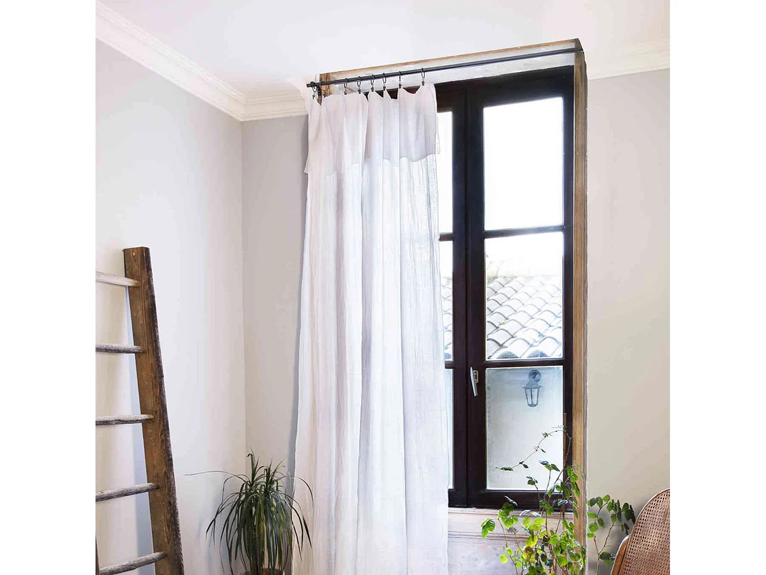 Rideau gaze de coton ajustable 140x300 cm blanc