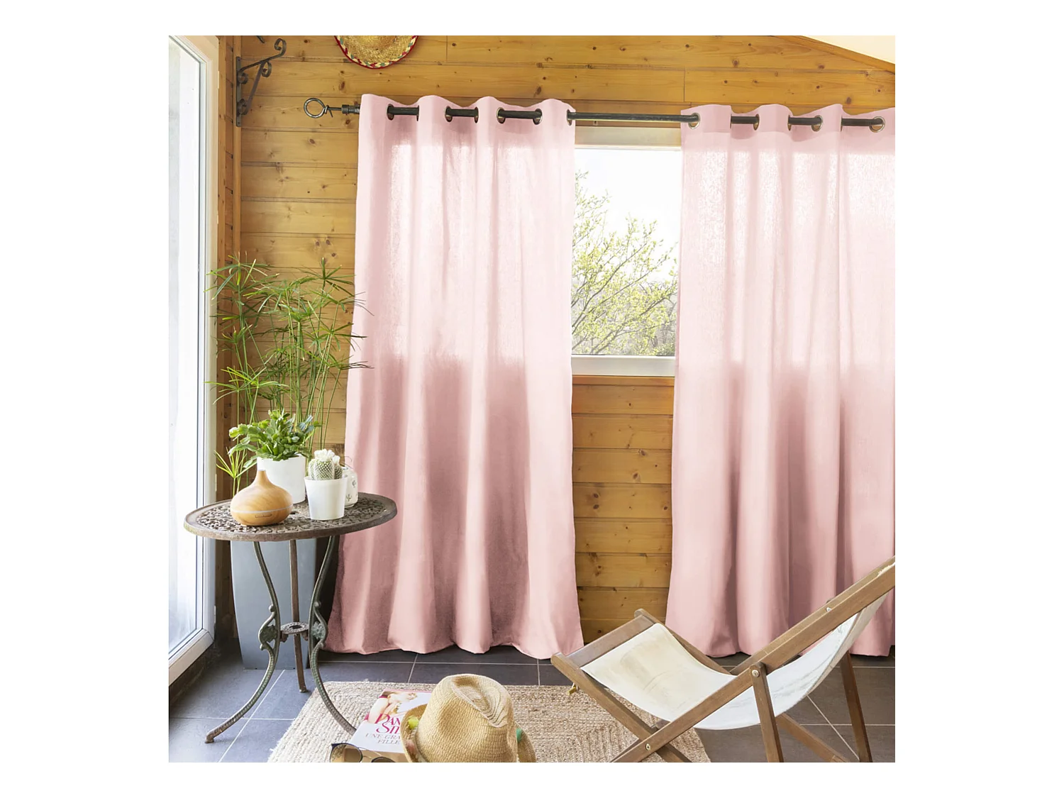 Lot de 2 rideaux tamisants à œillets 140x260 rose