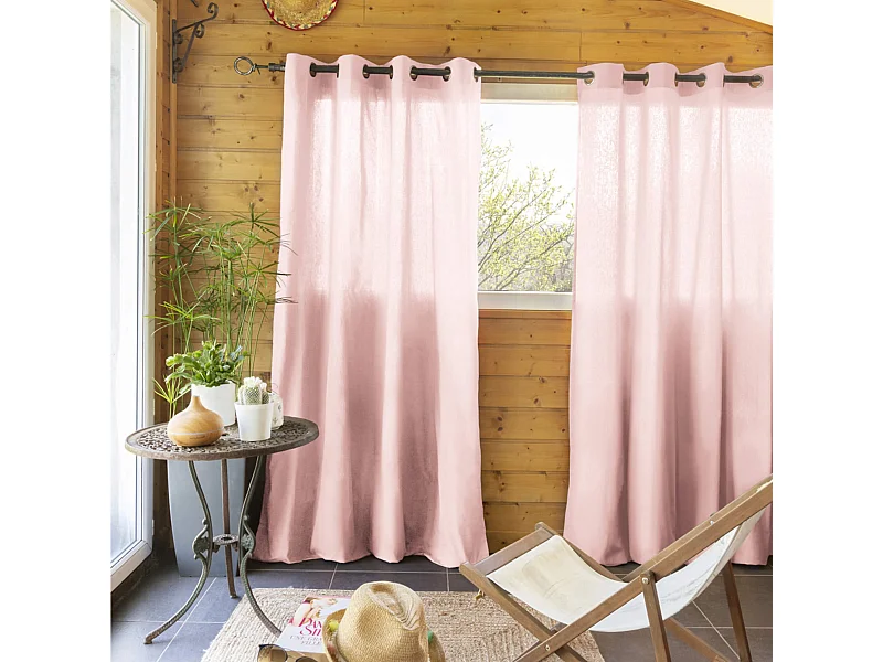 Lot de 2 rideaux tamisants à œillets 140x260 rose