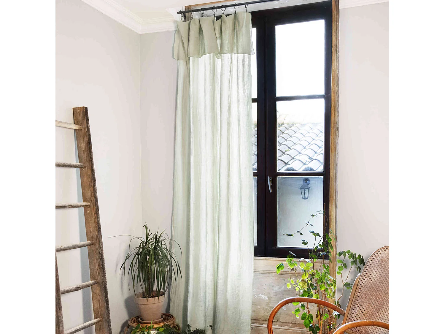 Lot de 2 rideaux gaze de coton ajustables 140x300 cm vert