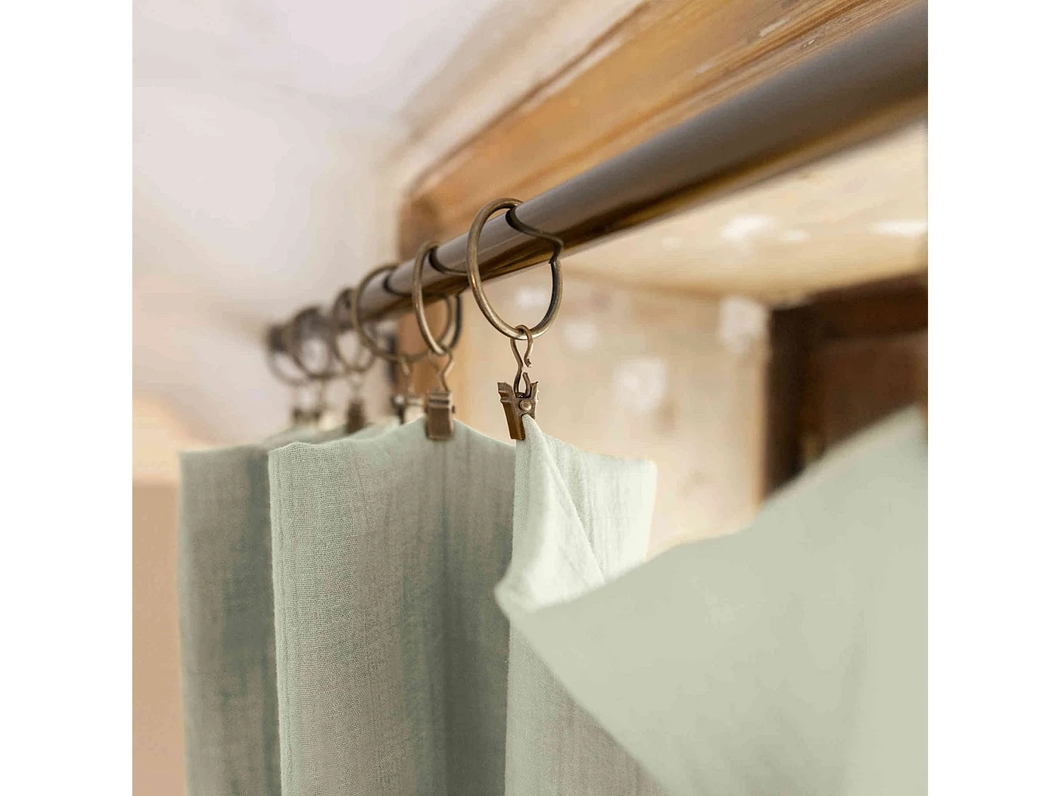Lot de 2 rideaux gaze de coton ajustables 140x300 cm vert