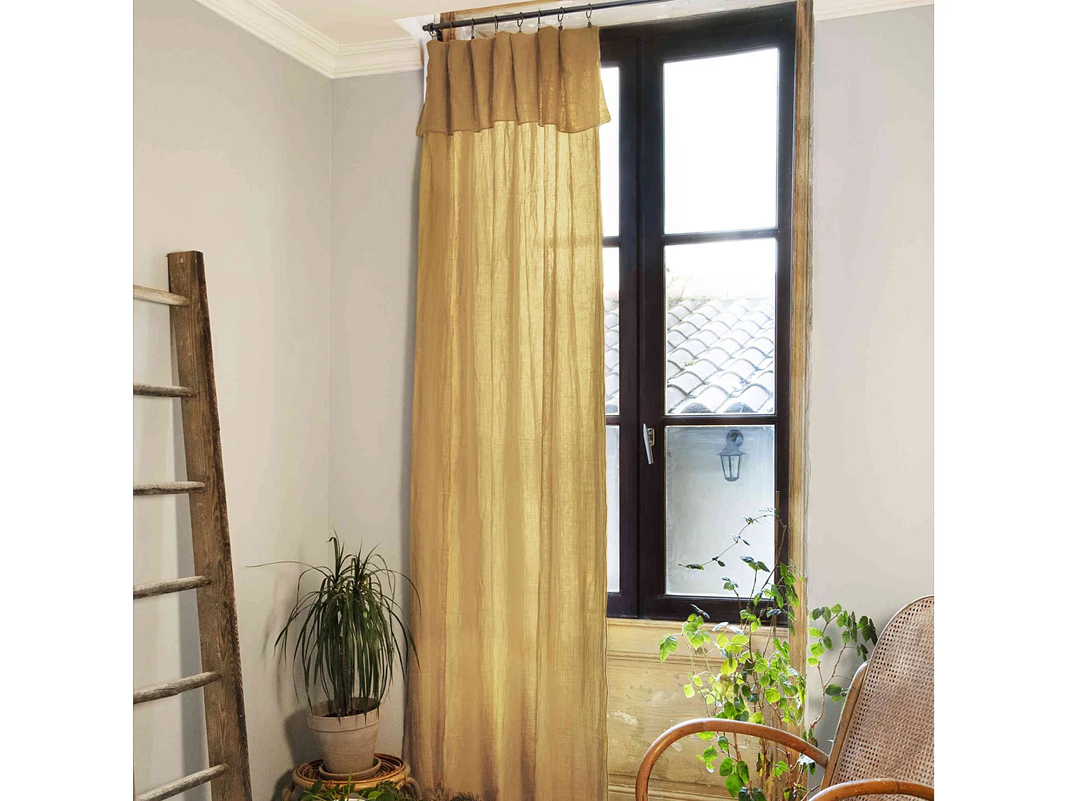 Lot de 2 rideaux gaze de coton ajustables 140x300 cm jaune