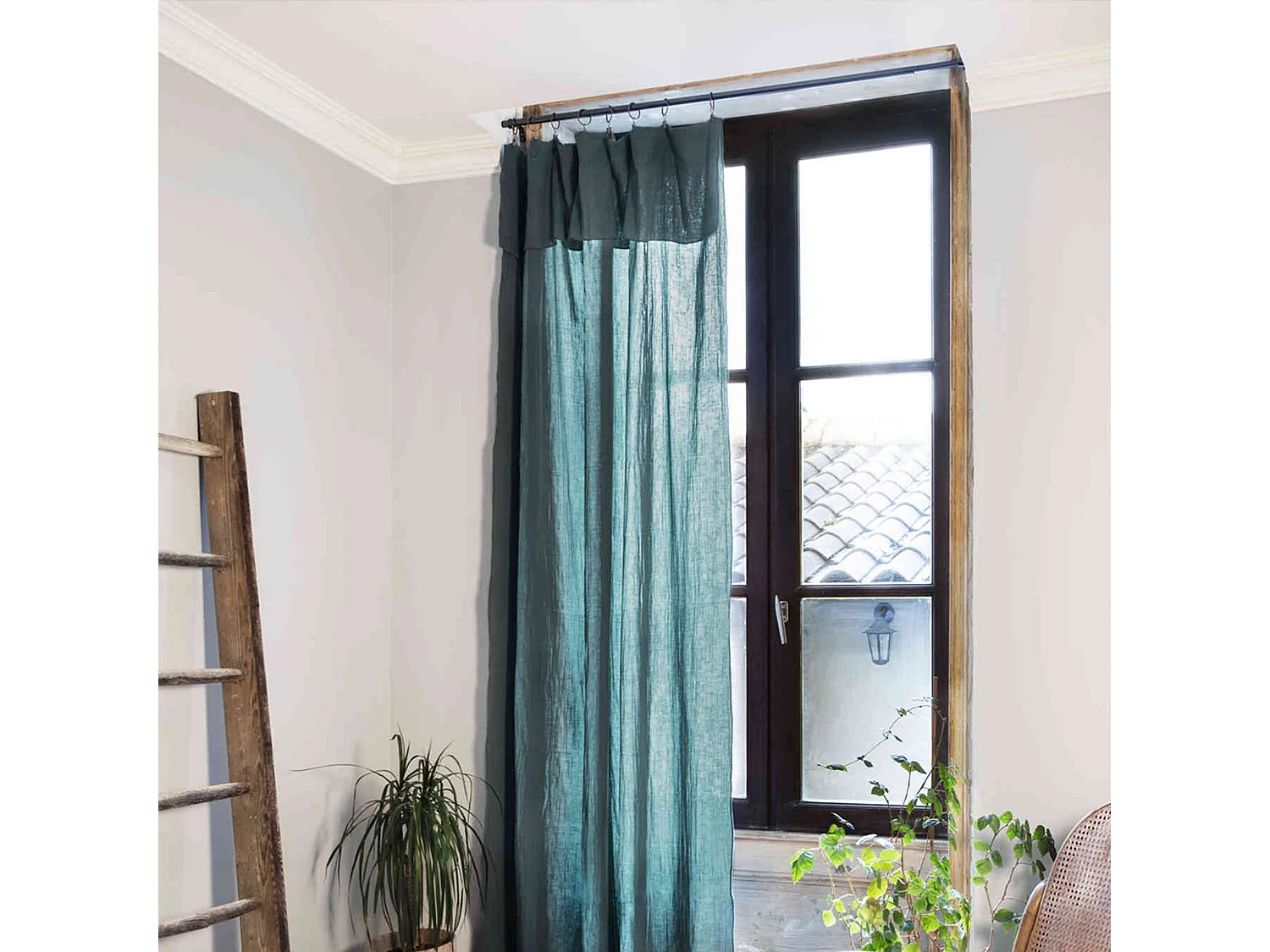 Rideau gaze de coton ajustable 140x300 cm bleu canard