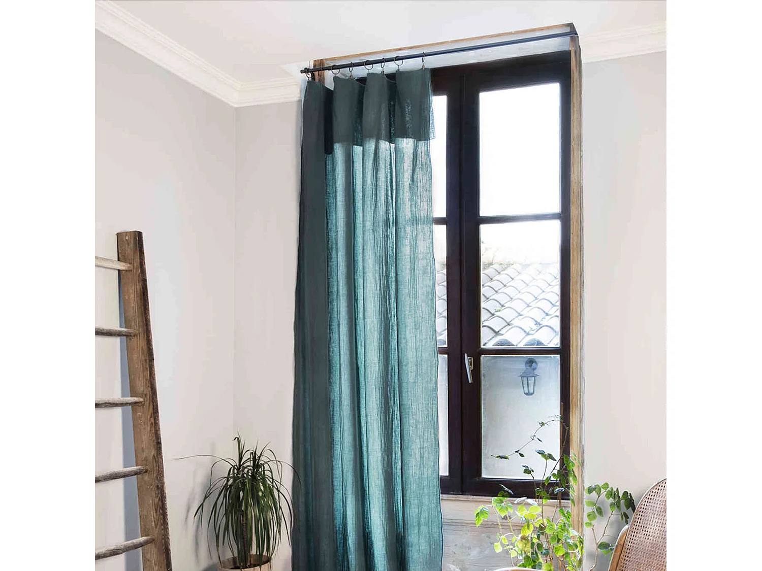 Rideau gaze de coton ajustable 140x300 cm bleu canard