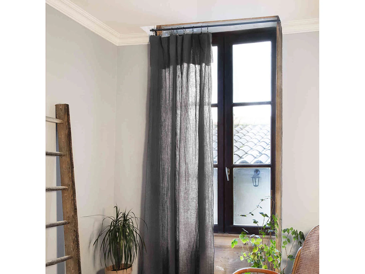 Rideau gaze de coton ajustable 140x300 cm anthracite