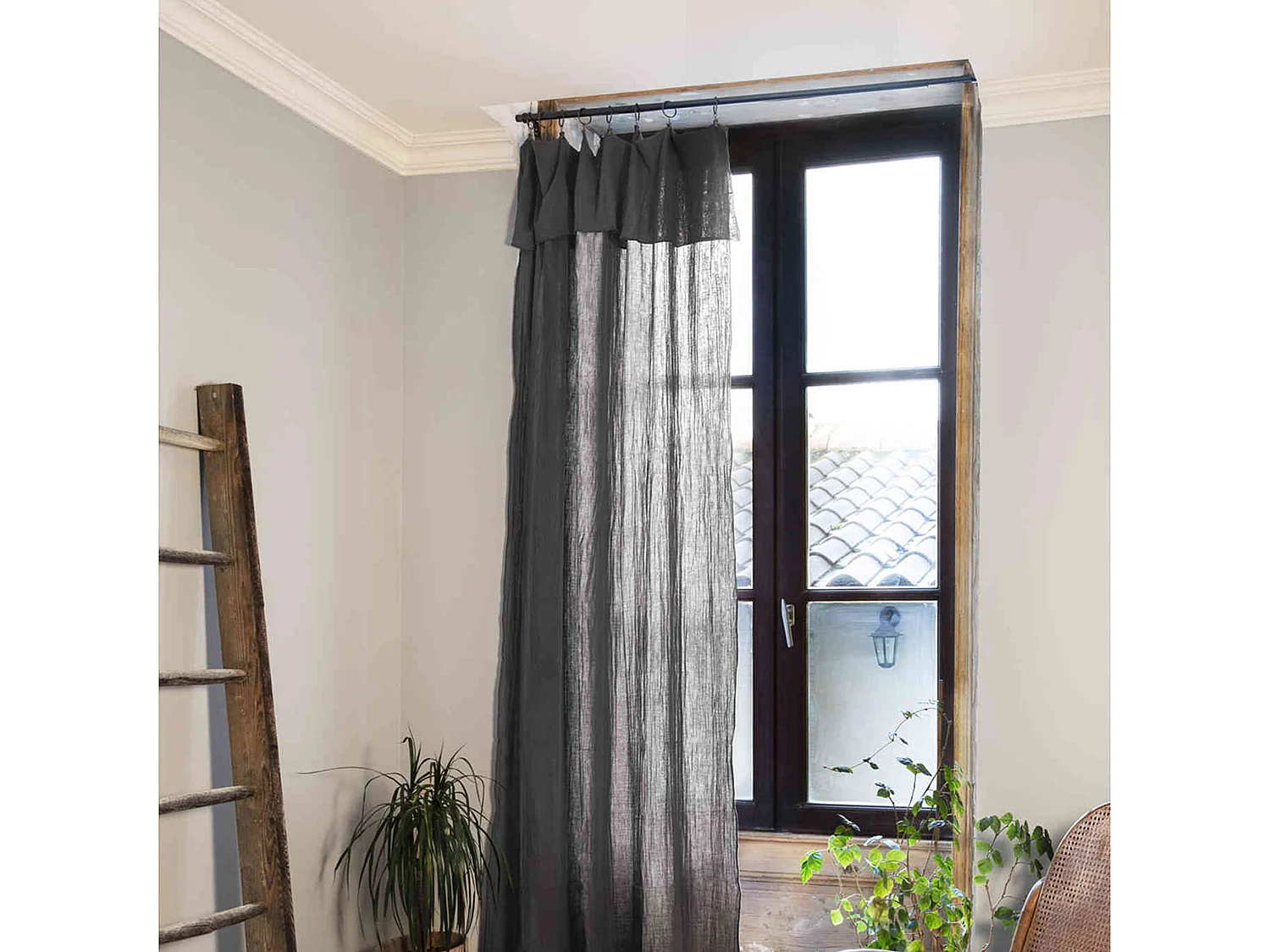 Rideau gaze de coton ajustable 140x300 cm anthracite