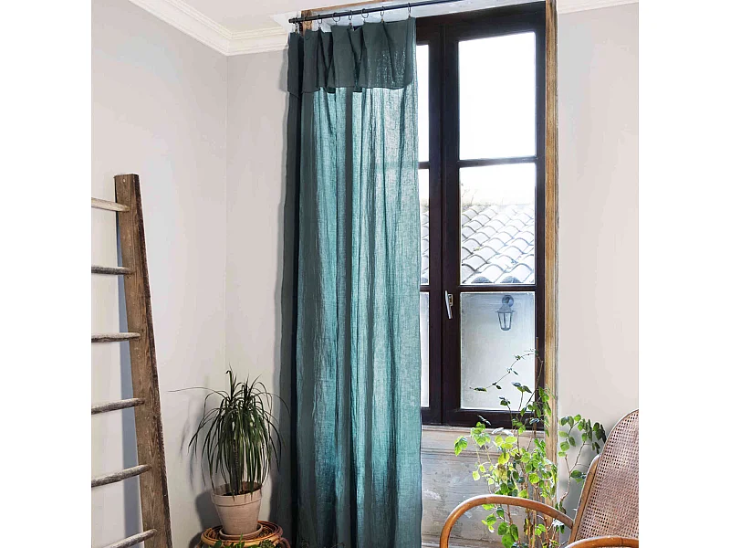 Lot de 2 rideaux gaze de coton ajustables 140x300 cm bleu canard